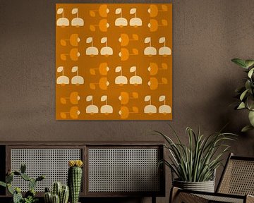 70s vibes vintage patroon oker, oranje, wit van Dina Dankers