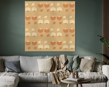Mid century vintage patroon in beige en bruin II van Dina Dankers
