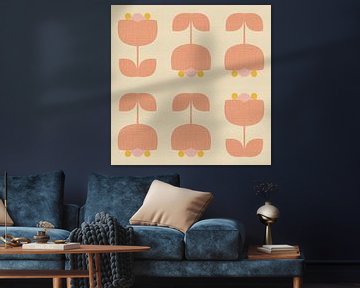 Vintage patroon met tulpen in roze en geel van Dina Dankers