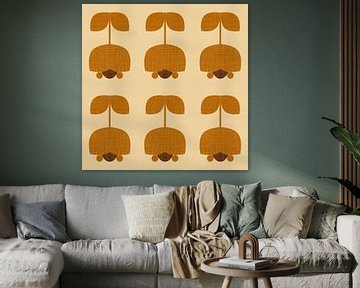 Vintage patroon met tulpen in donker oker en bruin van Dina Dankers