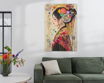Vrouw Bloemen | Vrolijke Vrouw met Bloemen van Blikvanger Schilderijen