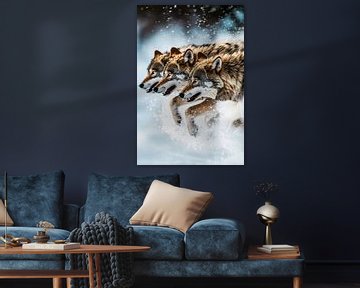 Rennende wolven door de sneeuw van Imperial Art House