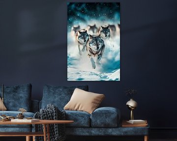 Rennende wolven in de sneeuw van Imperial Art House