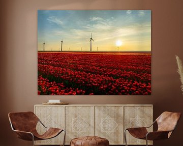 Tulpen in een veld met windturbines in de achtergrond van Sjoerd van der Wal Fotografie