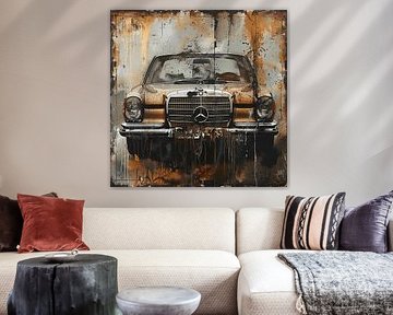 Graffiti Mercedes Benz klassieke auto roestig oppervlak gespoten