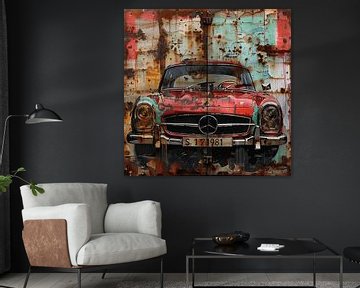 Graffiti Mercedes Benz SL klassieke auto roestig oppervlak stedelijk van gm_designs