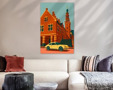 Porsche 911 in historische Hollandse straat van Studio Ajuut
