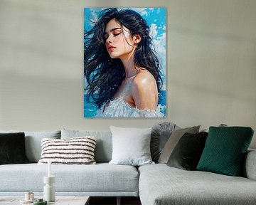 Een portret van een vrouw op het strand van Jolique Arte