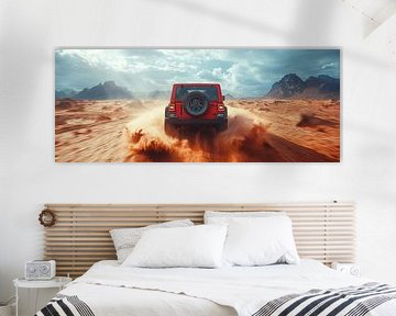 Red Jeep Wrangler at Sunset in the Dunes