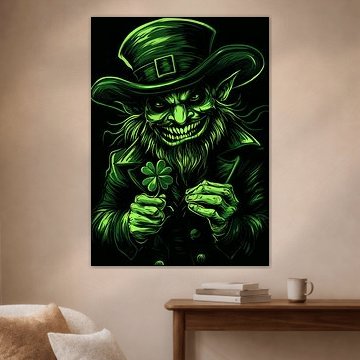 Leprechaun souriant avec trèfle à quatre feuilles sur Pixelbull Design
