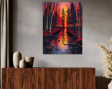 Zonsondergang in het bos van Artistic
