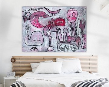 Abstrakte Vögel in Rot und Weiß malen