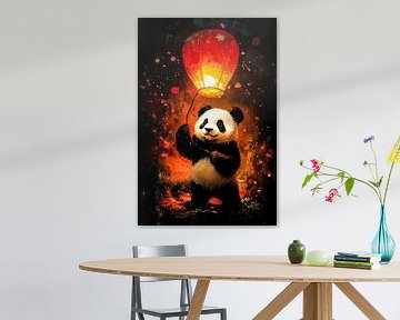 Schattige panda met rode lantaarn van Art & Soul Creations