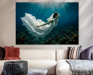 Floating bride - Diving between light and coral by Klaus Tesching - Art-AI