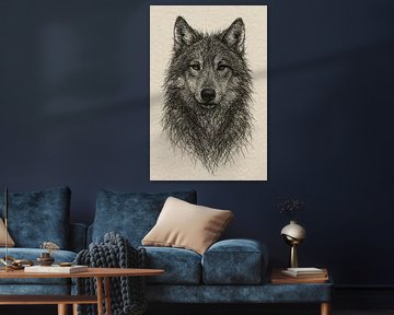 Draad portret van een wolf (wild dier minimalistisch zwart wit stoer mancave)