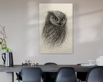 Draad portret van een uil (natuurlijke kleuren Boho stijl vogels nachtdier tekening) van Natalie Bruns