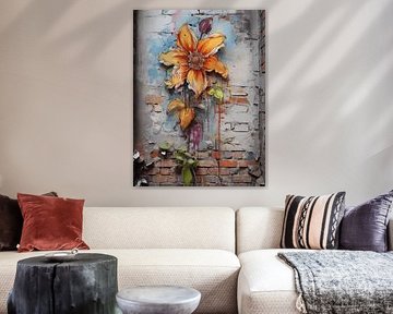 Mauer Graffiti gelb orange Blume Verfall Geschichte Vergangenheit von gm_designs