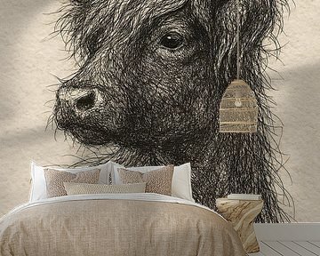 Wire portrait Scottish Highlander (cow horns line-art farm earthy powerful neutral) by Natalie Bruns