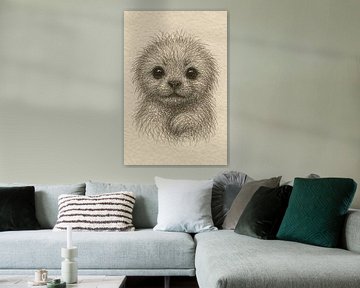 Draad portret jonge zeehond (baby kamer pup zacht vacht schattig klein diertje)