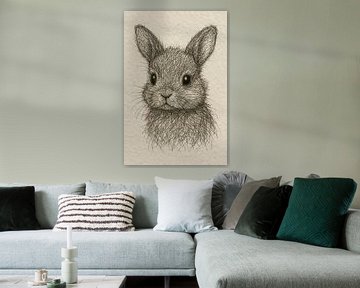 Draad portret baby konijn (schattig pluizig huisdier realistische tekening natuurlijke zachte kleuren)