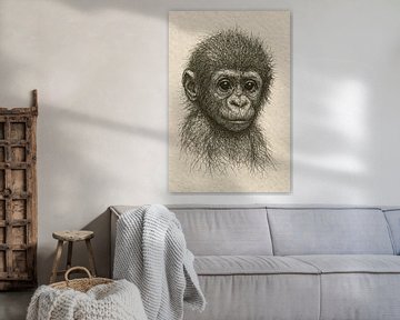 Draad portret baby gorilla (tropisch jungle aapje zachte kleuren neutrale kleuren babykamer)