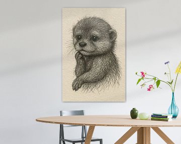Portrait en fil de fer bébé loutre (dessin réaliste détaillé chambre bébé ludique doux) sur Natalie Bruns