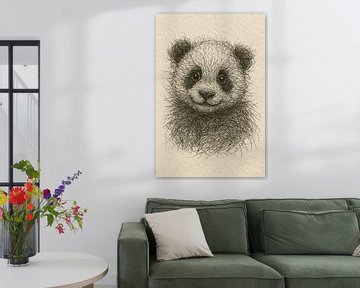 Draad portret jonge panda (lief schattig zacht speels baby gedetailleerde lijntekening)
