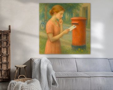 De brief. Vrouw bij brievenbus. Een moment van twijfel, stilte en innerlijke keuze van Basahen
