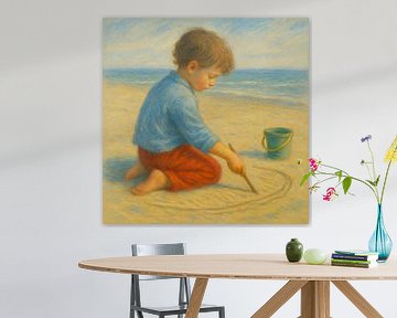 Kind tekent in het zand. Een verstild moment van spel, aandacht en afstemming van Basahen