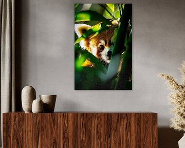 Roter Panda zwischen Bambusblättern von Art & Soul Creations