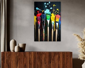 Bunte Pinsel mit Farbspritzern von Imperial Art House