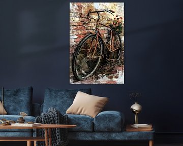 Verrostetes Fahrrad mit Blumenkorb von Imperial Art House