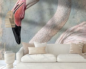 Flamingo in Profiel Subtiele Zachtroze Elegantie van Eva Lee