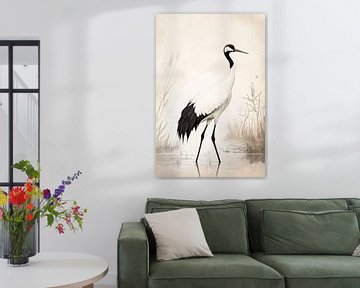 Kraanvogel in Stilte Elegantie aan het Water van Eva Lee