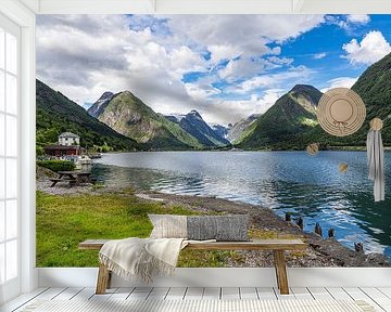 Uitzicht over de Fjærlandsfjord in Noorwegen