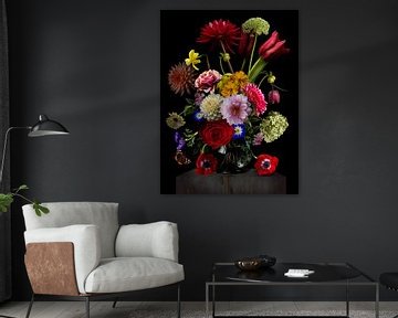 Ode aan De Heem - Stilleven met Bloemen in een Glazen Vaas van Sander Van Laar