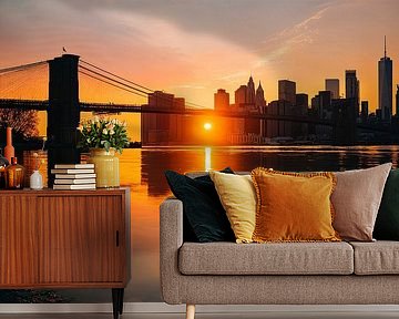 Brooklyn Bridge at sunset - warm urban romance by Vlindertuin-Art