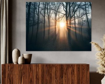 Sonnenaufgang im nebligen Wald von ButterflyPix