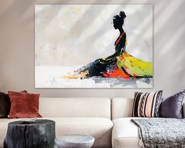 Elegante Vrouw in Kleurrijke Jurk van Kunst Kriebels