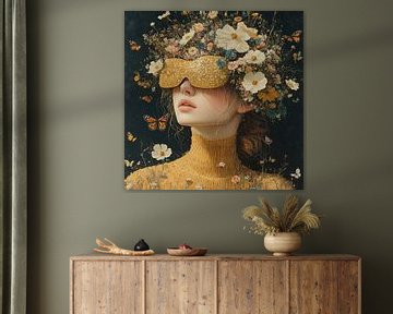 Golden Woman | Flower Headdress by Eye catching paintings