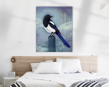 Magpie on a pole by Bianca Wisseloo