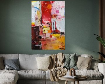 Abstraktes Ölgemälde original rot orange weiß von Anja Namink - Gemälde