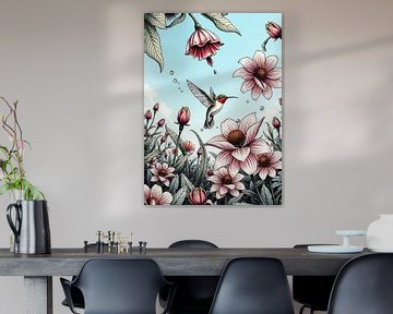 Illustratie van kolibrie en bloemen van MIROKKU