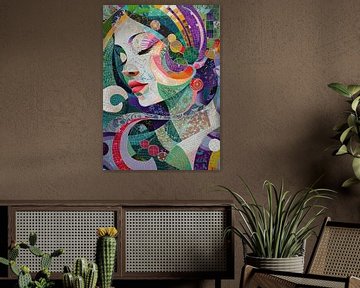 Vrouwelijk Gezicht | Modern Vrouwenportret met Kleurrijke Patronen van ARTEO Schilderijen