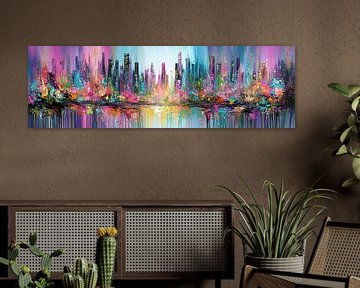 Levendig Mediterraan Kustlandschap van Abstract Schilderij