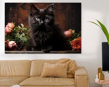 Black Cat and Flowers inspired by Vincent van Gogh