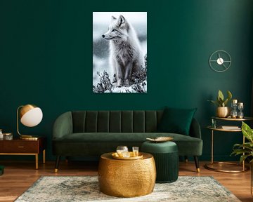 Witte vos in winters landschap van Art & Soul Creations