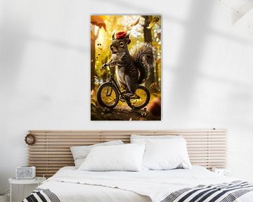 Eekhoorn op fiets in herfst van Imperial Art House