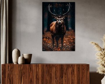 Hert in mistig winterbos van Imperial Art House