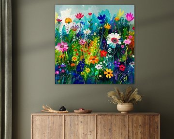 Uitbundige Zomer! Kleurrijk Bloemenveld van Studio Pieternel